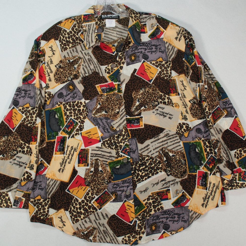 Vintage S. G. Sport Collection Top Women's 1X Busy All Over Print Blouse